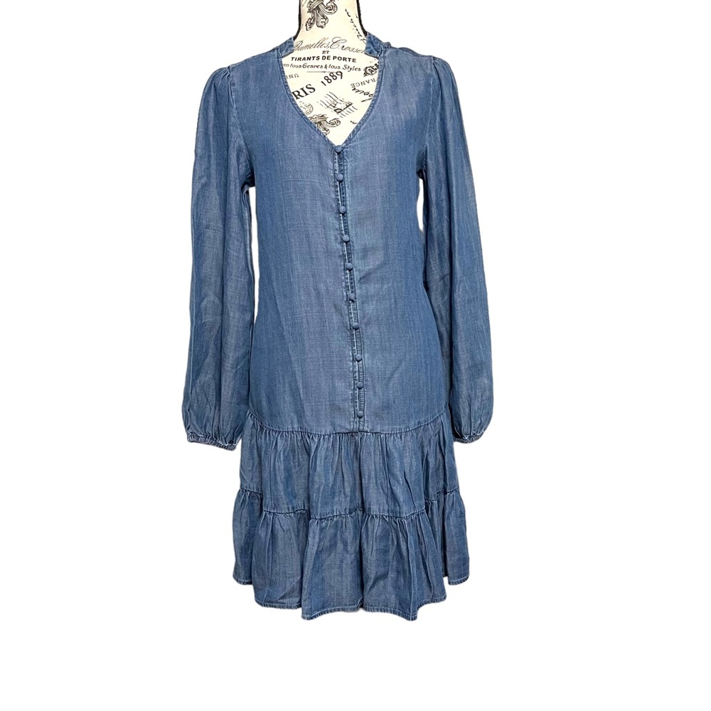 lovestitch Blue Long Sleeve Tiered Button Front Dress
